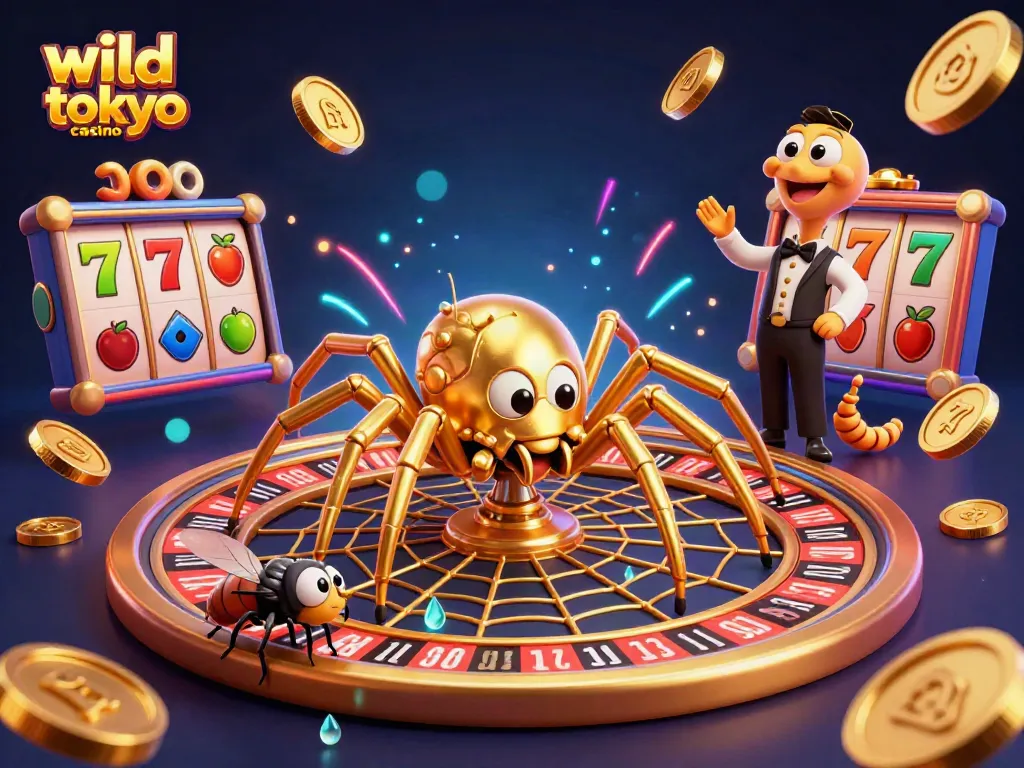 Play thrilling casino games at wild tokyo casino in a vibrant 3D illustration filled with excitement.